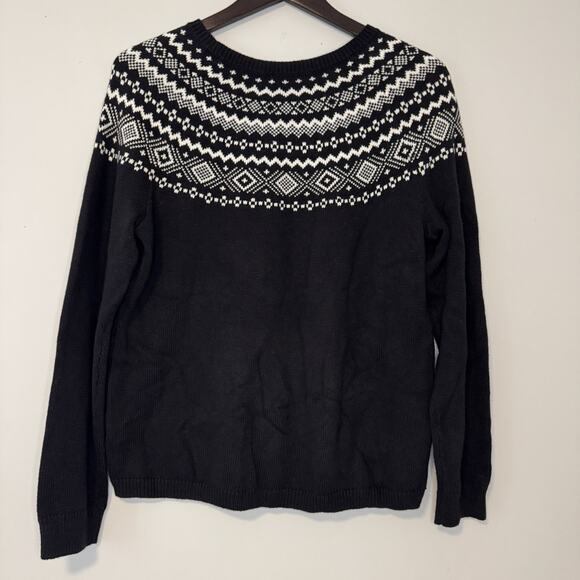 Talbots Nordic Knit Sweater Women's Large Black White Fair Isle Winter Holidays - Picture 5 of 11